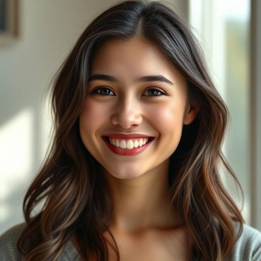 Portrait of a young woman smiling, captured in natural light.