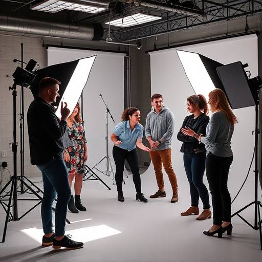 The Aurora Studios team working together on a photoshoot, showing collaboration and teamwork.